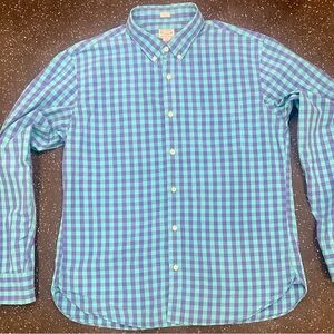J. Crew Vibrant Check Button-Down Shirt in Blue and turquoise SZ XL